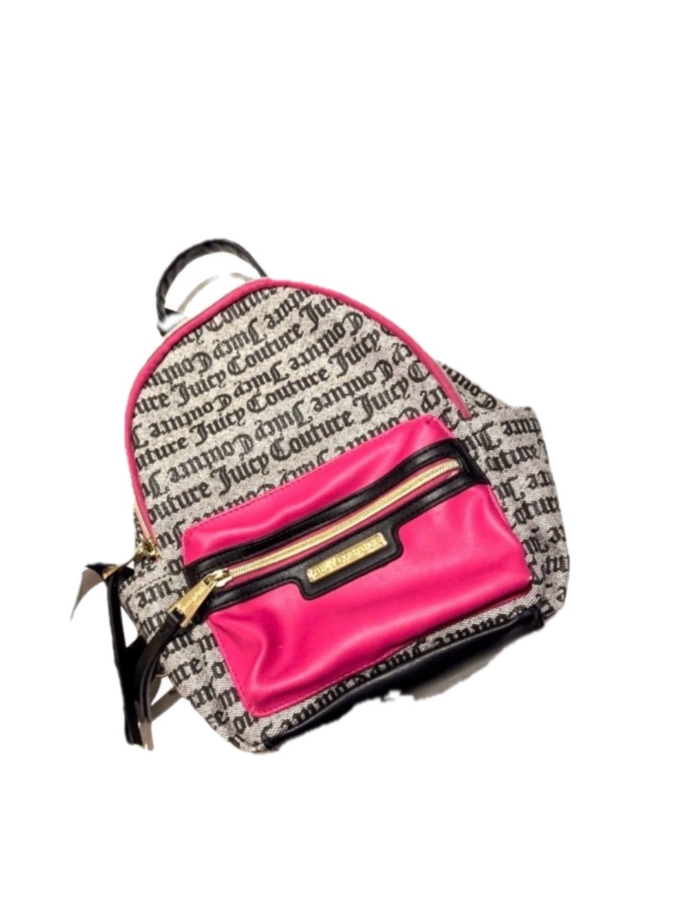 Juicy Couture Grey and Pink Gothic Logo Mini Backpack Y2K Monogram Bag